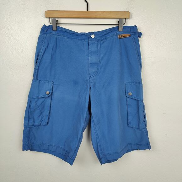 Vintage Y2K John Galliano Swim Shorts Mens Small Blue Cargo Buckled Beach Trunks - Picture 1 of 12